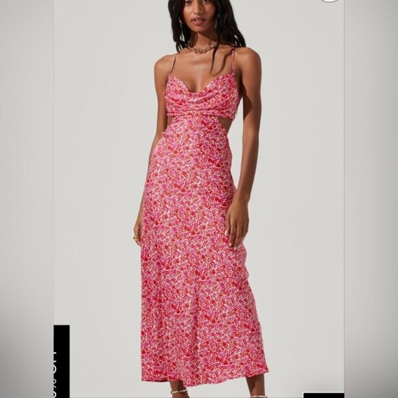 ASTR Colette Floral Satin Cutout Midi Dress - Picture 1 of 14
